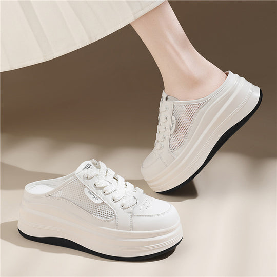 Damen Bequeme Plateau-Sneaker mit atmungsaktiver Mesh-Oberfläche EB