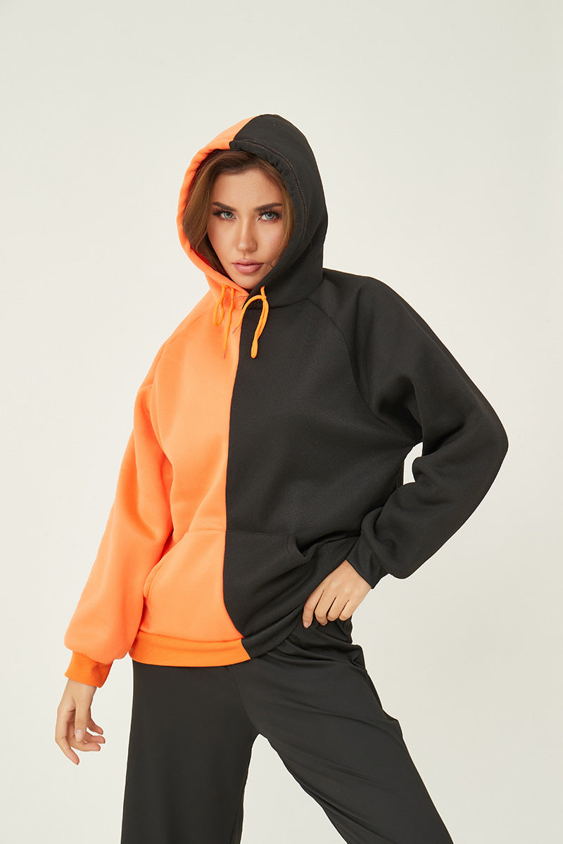 Damen nan Kapuzenpullover mit kontrastreichem Blockdesign, Oversize-Schnitt und Kängurutasche EB