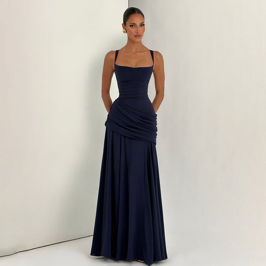 Damen Elegantes Maxikleid mit tailliertem Design und zarten Raffungselementen EB