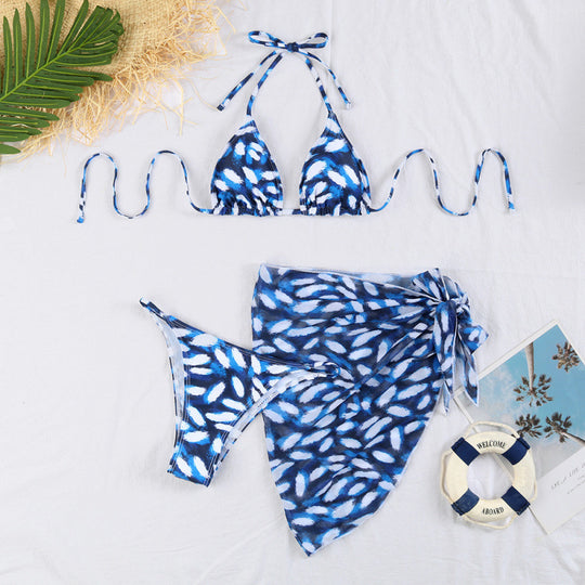 Damen Triangel-Bikini mit hochwertigem Bindeband und modischer Wickelrock-Optik EB