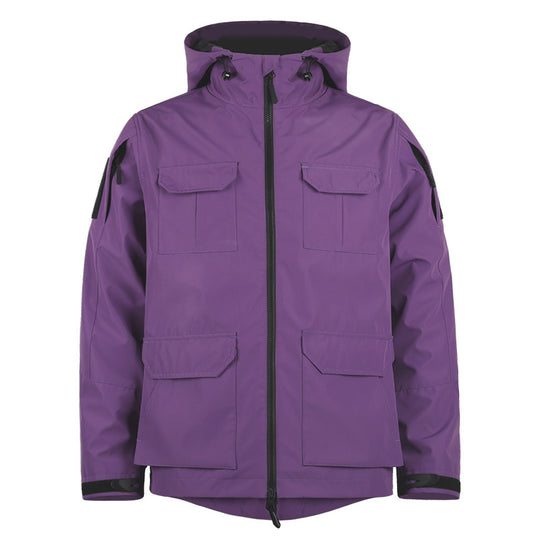 Men's  technical hooded utility field jacket with four flap cargo pockets and two-way zipper EB