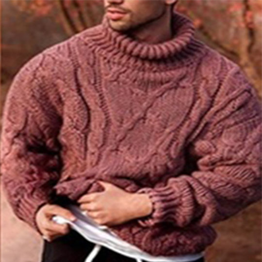 Herren Strickpullover mit hohem Kragen und strukturiertem Zopfmuster EB