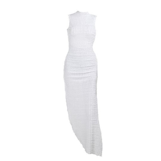 Damen figurbetontes Maxikleid mit raffinierten Cut-Outs und hohem Schlitz EB