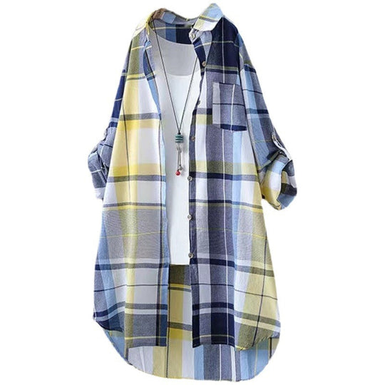Damen Langarm-Hemdjacke im karierter Stil mit lässigem Schnitt EB