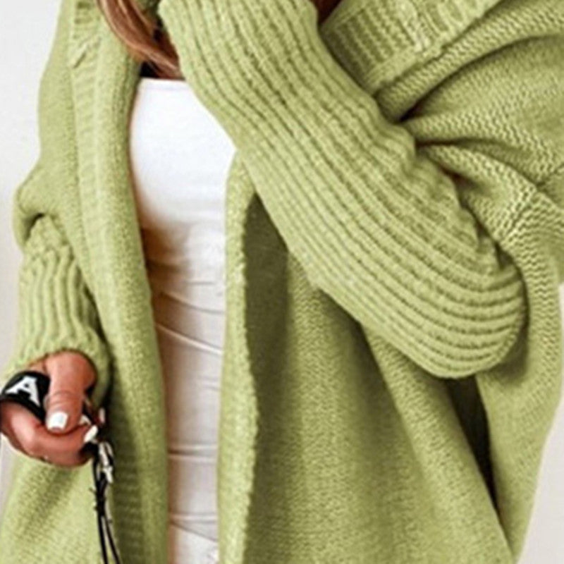 Damen Longline Kapuzen-Strickcardigan mit offener Front EB