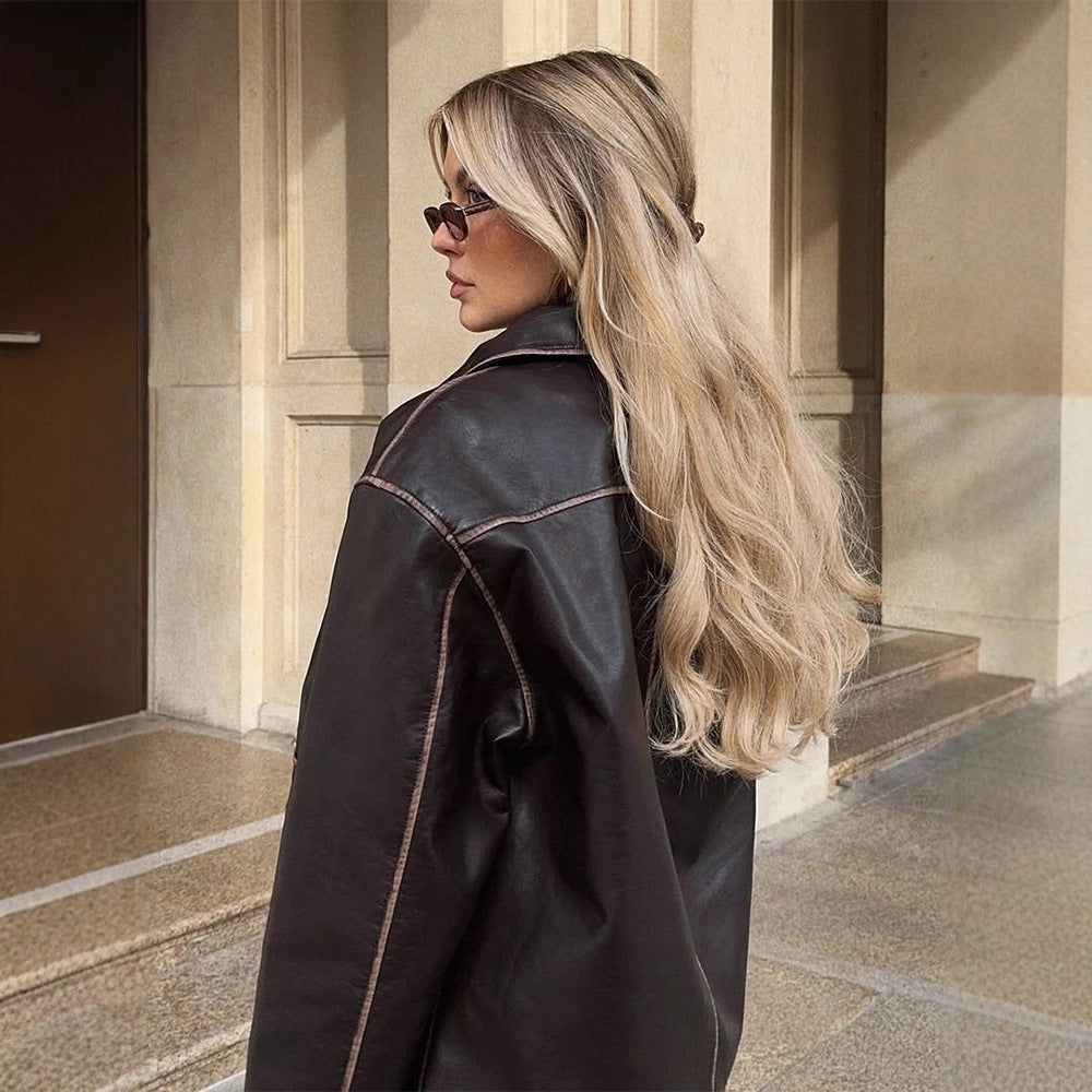 Damen Kunstlederjacke mit klassischen Details EB