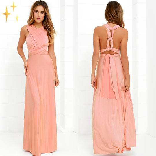 Damen elegantes Rundhals-Maxikleid mit variablen Trägeroptionen und fließendem Schnitt EB