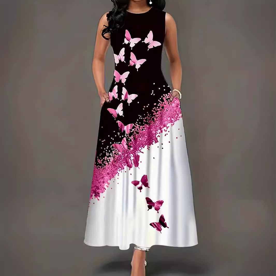 Damen Maxikleid mit floralem Motiv und praktischen Taschen EB