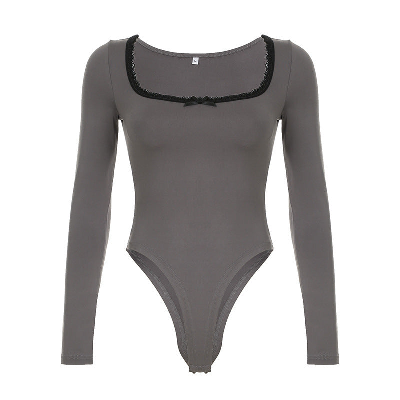 Damen Elegantes Langarm-Bodysuit mit Zierborte EB