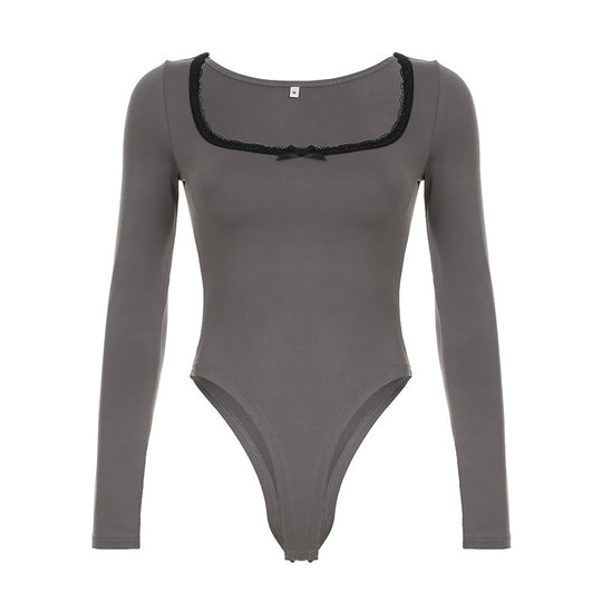 Damen Elegantes Langarm-Bodysuit mit Zierborte EB