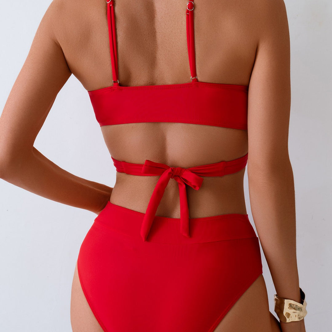 Damen Bikini-Set mit verstellbarem Wickeloberteil und hoch taillierter Hose EB