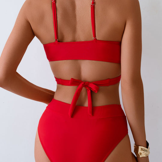 Damen Bikini-Set mit verstellbarem Wickeloberteil und hoch taillierter Hose EB
