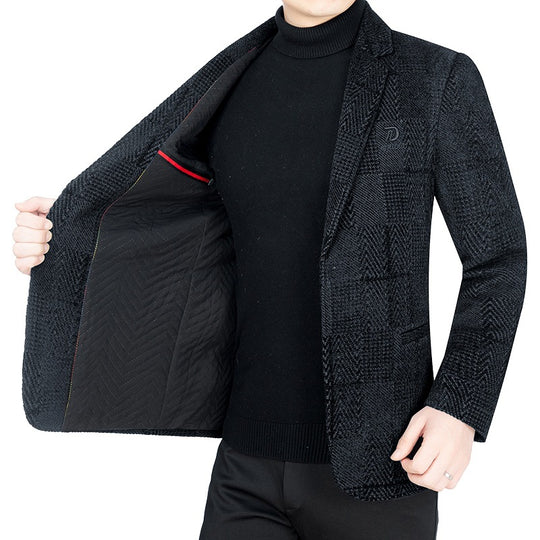 Herren Slim-Fit Samtstruktur-Sakko mit Glencheck-Optik EB