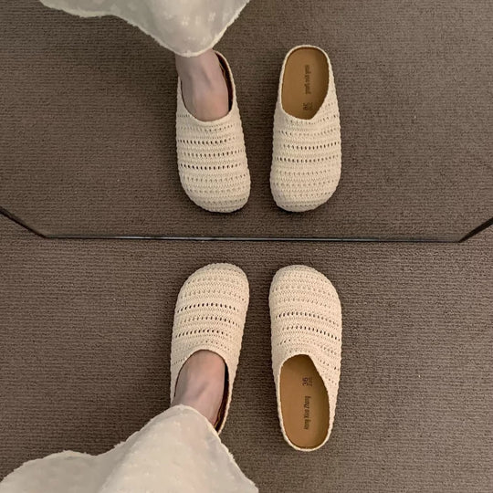 Damen bequeme Slipper aus atmungsaktivem Textilmaterial EB