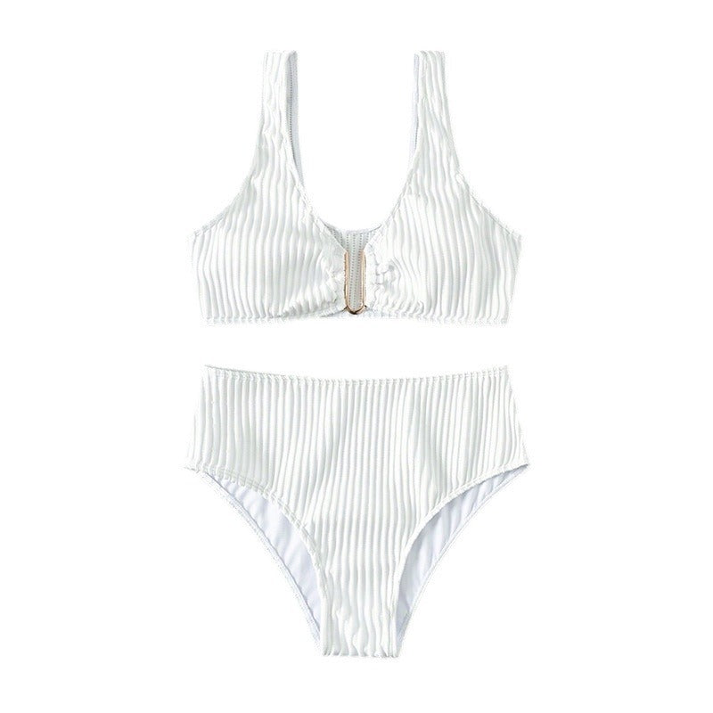 Damen Hochtailliertes Bikini-Set mit elegantem Streifenmuster EB