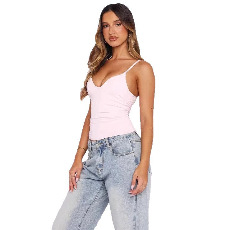Damen Figurnahes Tanktop mit tiefem V-Ausschnitt und breiten Trägern EB