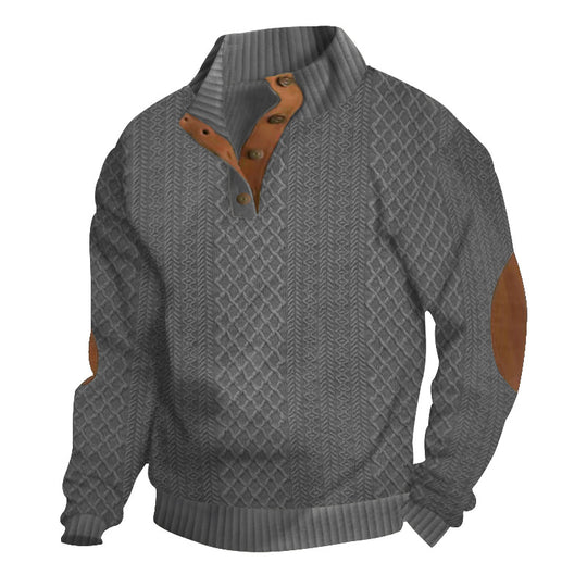 Herren nan Grobstrickpullover mit Stehkragen Lederbesatz und Ellenbogenauflagen EB