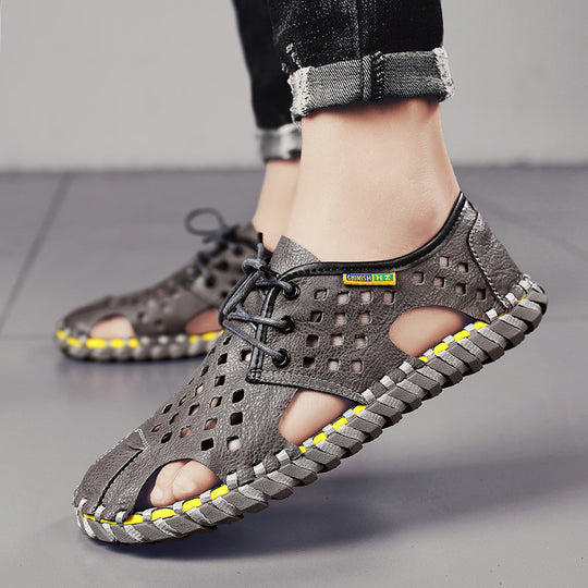 Herren Atmungsaktive Leder-Sandalen mit perforiertem Design und rutschfester Sohle EB