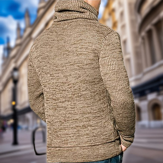 Herren Strickpullover mit hohem Kragen und seitlichen Taschen EB