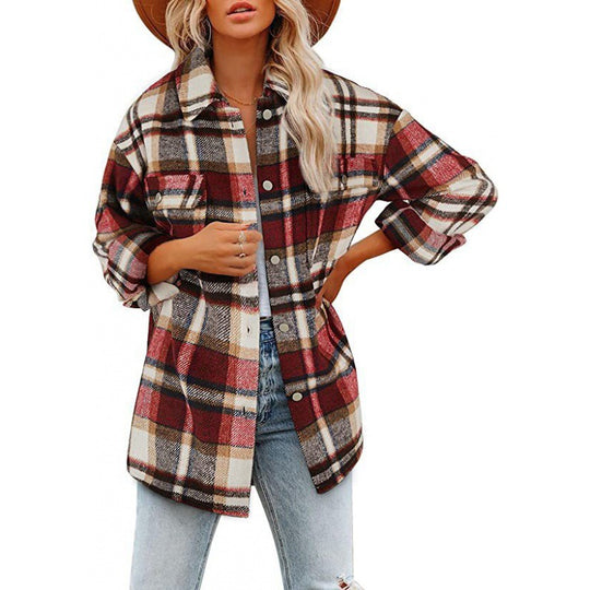 Damen Karobluse mit oversized Schnitt und Taschen EB
