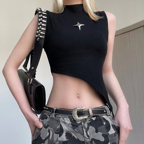 Damen asymmetrisches Crop-Top mit modernem Design und dekorativen Details EB