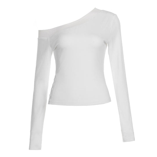 Damen nan schulterfreies Langarmshirt mit taillierter Silhouette und seitlicher Knopfleiste EB
