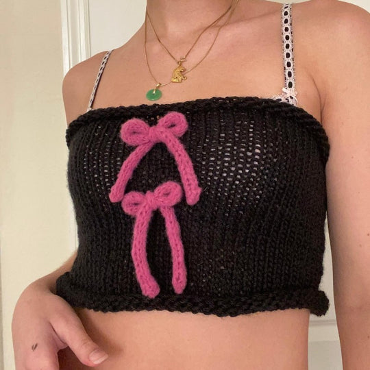 Damen gewickeltes Crop-Top mit dekorativen Schleifen EB