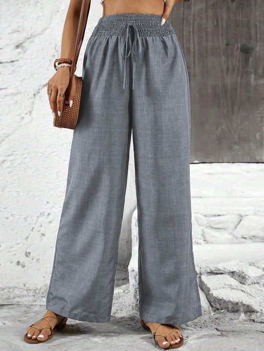 Damen weit geschnittene Sommerhose mit elastischem Bund und Kordelzug EB