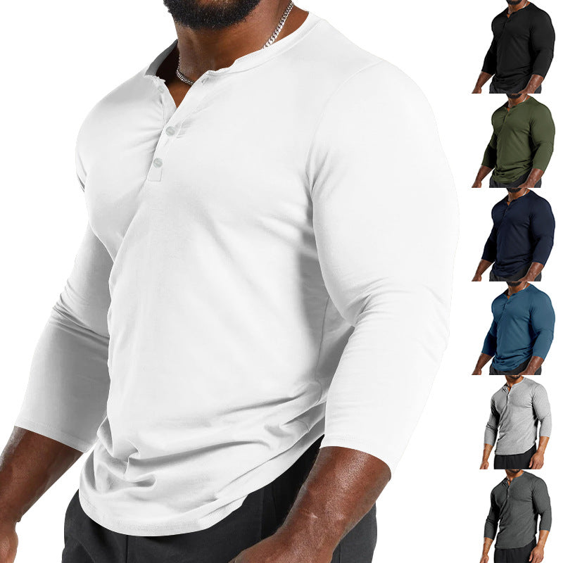 Herren Langarm-Henley-Shirt aus atmungsaktivem Baumwollmix mit Knopfdetails EB