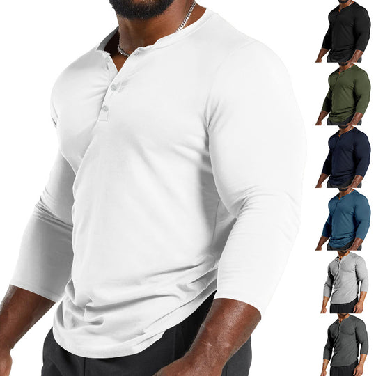 Herren Langarm-Henley-Shirt aus atmungsaktivem Baumwollmix mit Knopfdetails EB