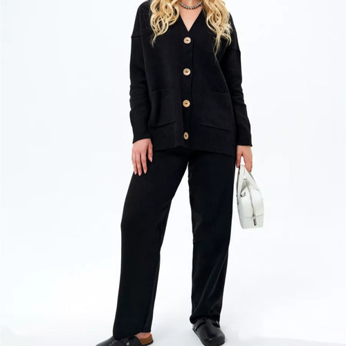 Damen gemütlicher Strick-Cardigan mit praktischen Taschen und Knopfdetails EB