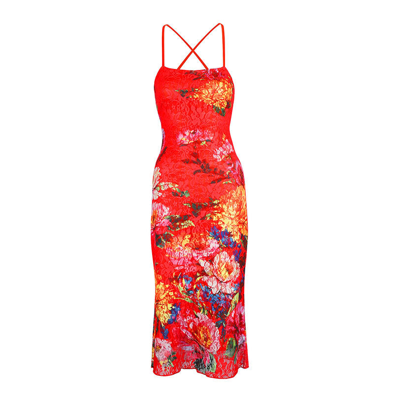 Damen Elegantes Spitzenkleid mit floralen Akzenten und verstellbaren Trägern EB
