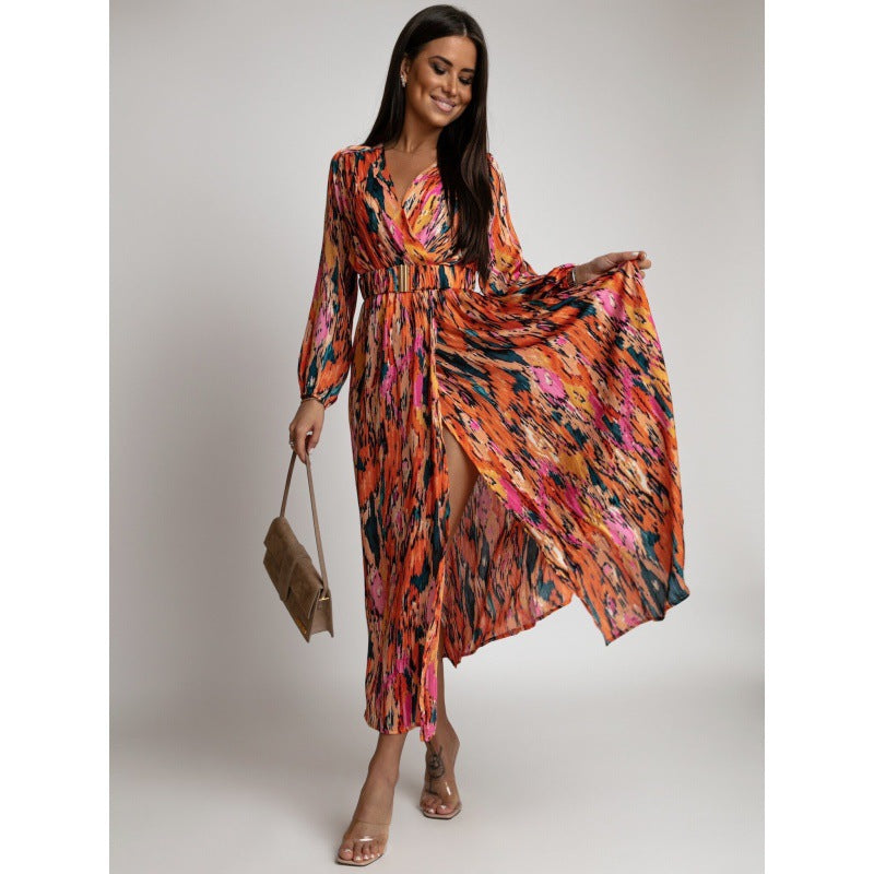 Damen Maxi-Kleid mit tiefem Schlitz und floralem Muster EB
