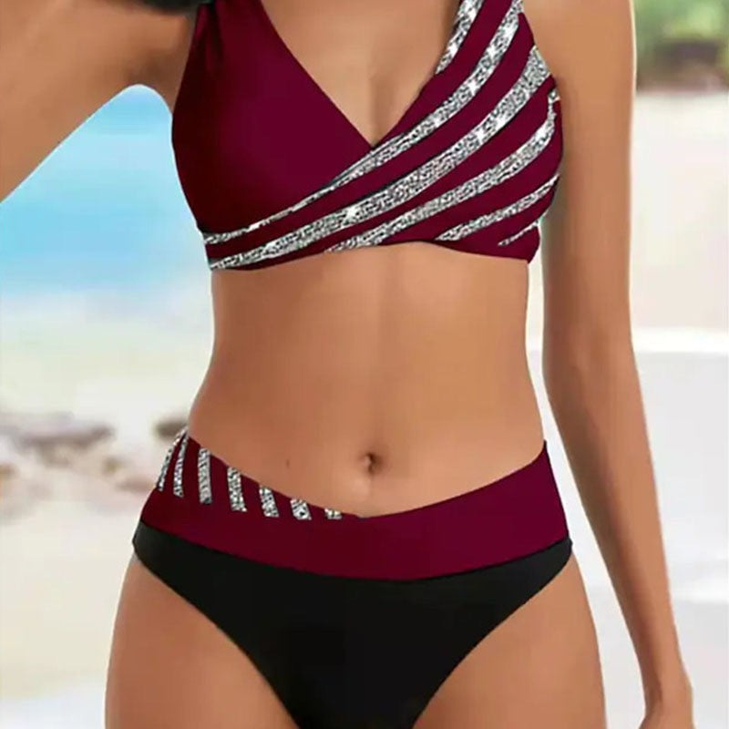 Damen Bikini-Set mit asymmetrischem Oberteil und modernem Wickeldesign EB
