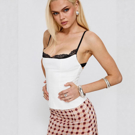 Damen Polka Dots Bustier-Top mit Spitzenakzenten EB