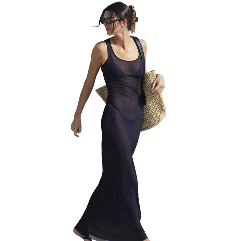 Damen Elegantes Maxi-Kleid mit transparenten Einsätzen EB