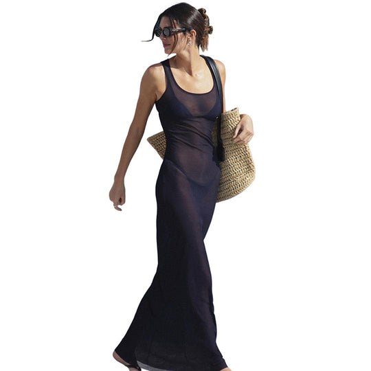 Damen Elegantes Maxi-Kleid mit transparenten Einsätzen EB