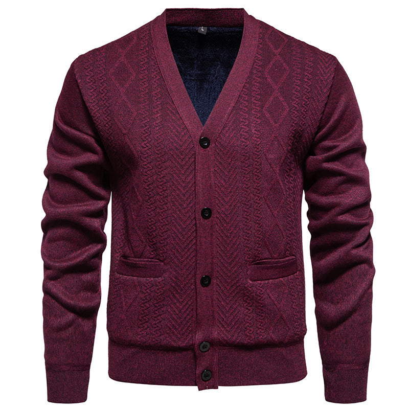 Herren klassische Strickjacke mit strukturiertem Design und praktischen Taschen EB