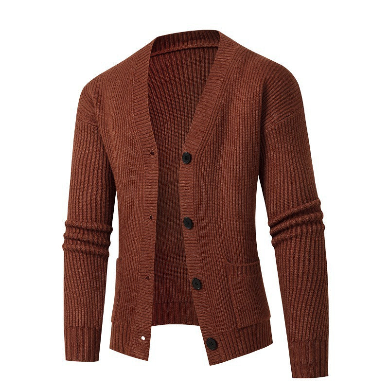 Damen gestreifte Strickjacke mit modischem Schnitt und praktischen Taschen EB