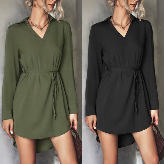 Damen Blusenkleid mit taillierter Schnürung und eleganter Knopfdetailierung EB