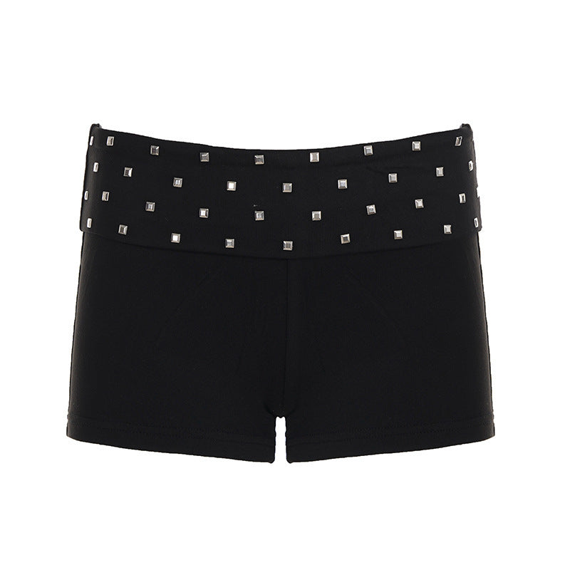 Damen modische Shorts mit glitzerndem Steinbesatz EB