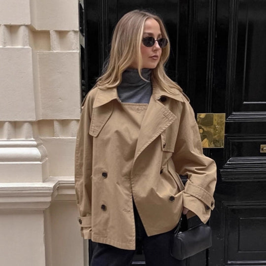 Damen Übergröße Trenchcoatjacke mit doppelter Knopfleiste und lässigem Schnitt EB