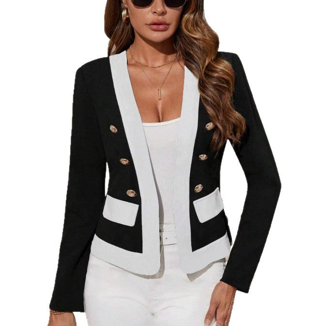 Damen eleganter Blazer mit doppelter Knopfleiste und Kontrastdetails EB