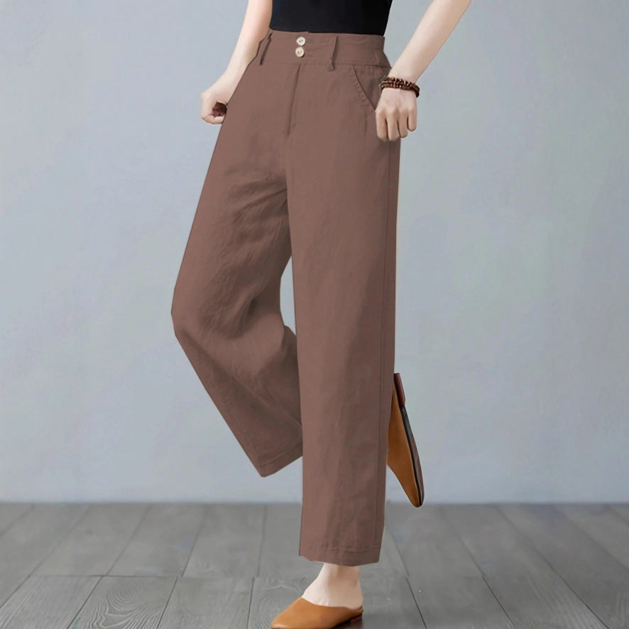 Damen Weite Leinenhose mit elastischem Bund und praktischen Seitentaschen EB