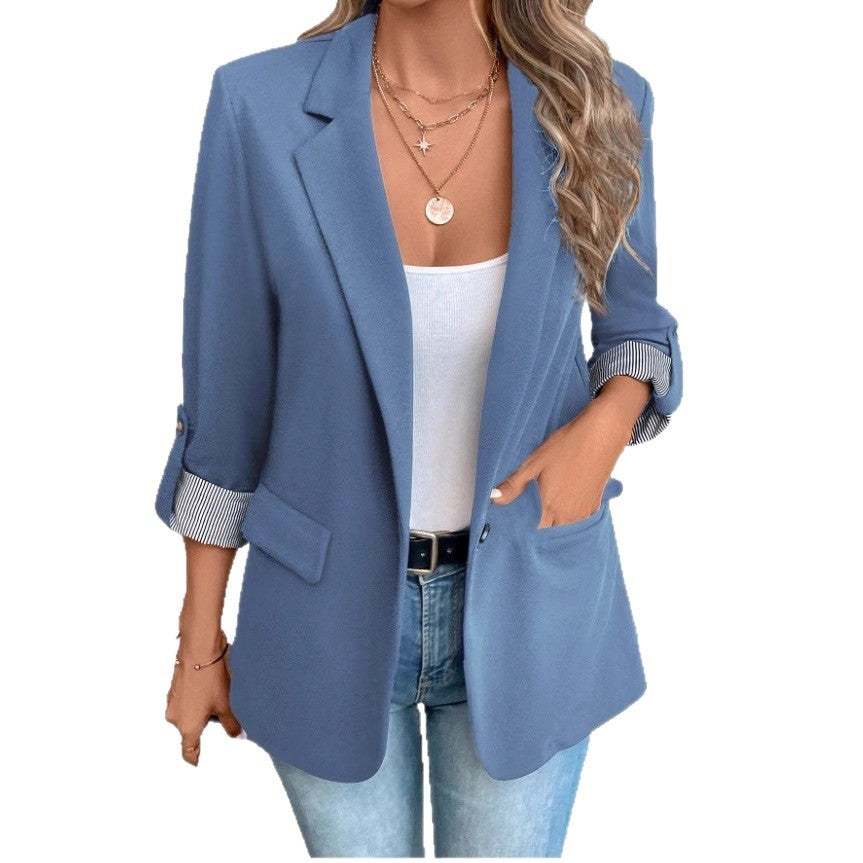 Damen Elegante Blazerjacke mit modischen Streifenärmeln EB
