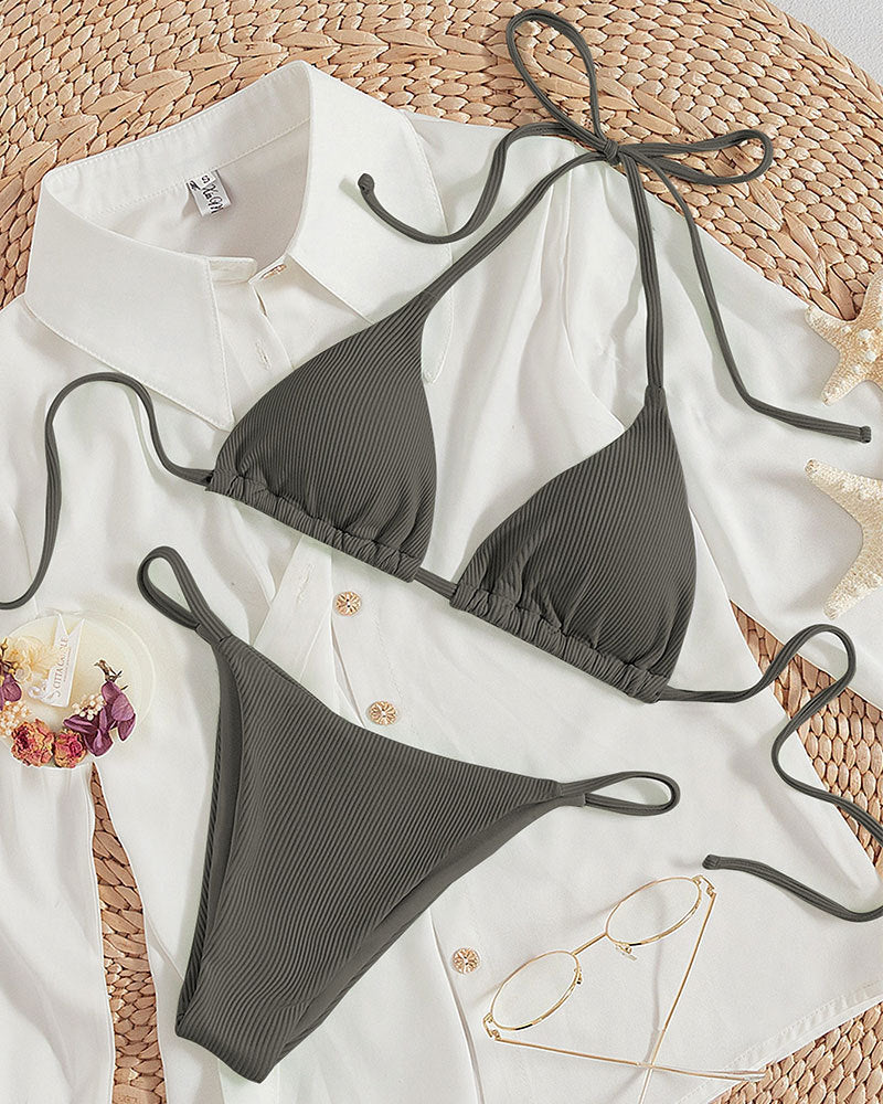 Damen Triangel-Bikini mit verstellbaren Bändern und rippierter Textur EB
