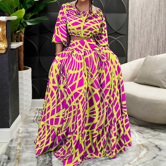 Damen Maxikleid mit überschnittenen Ärmeln und weitem Rock EB
