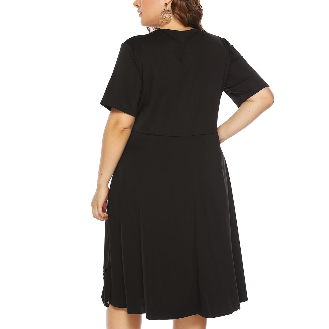 Damen elegantes Kleid mit durchbrochenem Kragen und wellenförmigem Saum EB