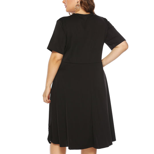Damen elegantes Kleid mit durchbrochenem Kragen und wellenförmigem Saum EB