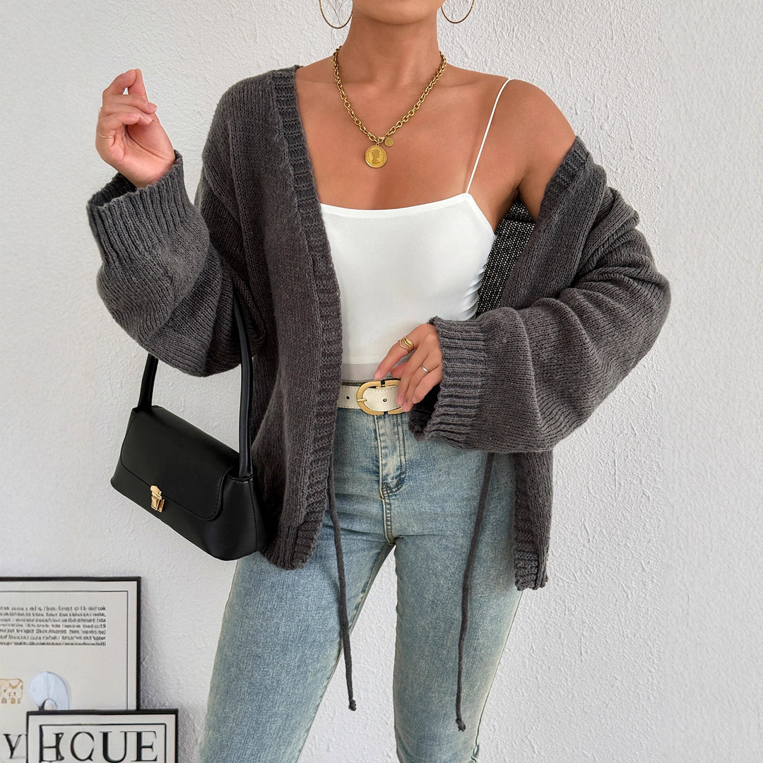 Damen gemütlicher Strickcardigan mit modernem Bindeband EB